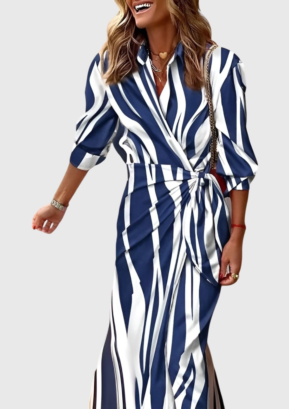 Marlowe – Abstract Print Tie Waist Wrap Midi Dress
