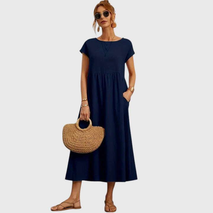 Fiona – Crew Neck A Line Summer Midi Dress