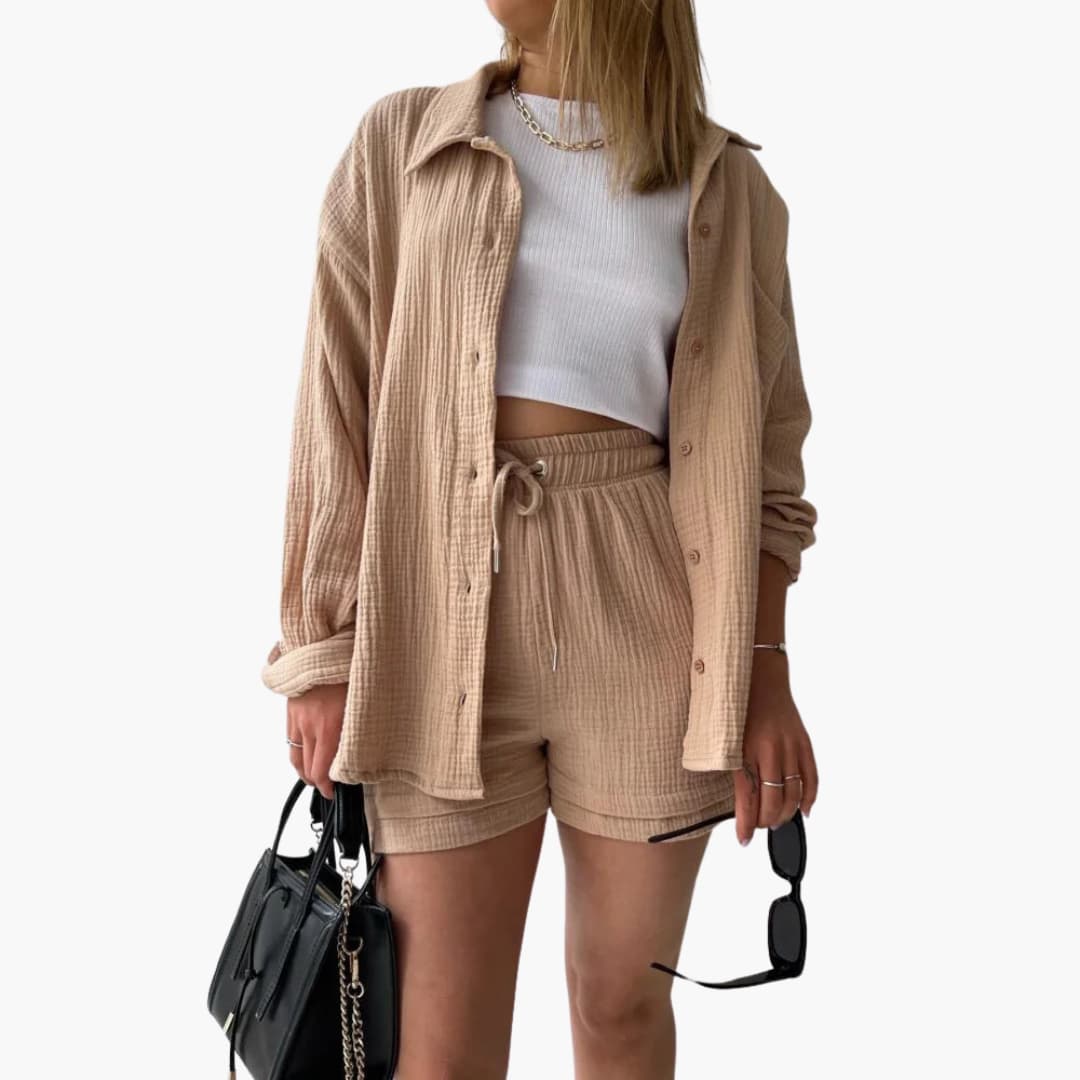 Norah – Oversized Button Up Shirt and Shorts Set