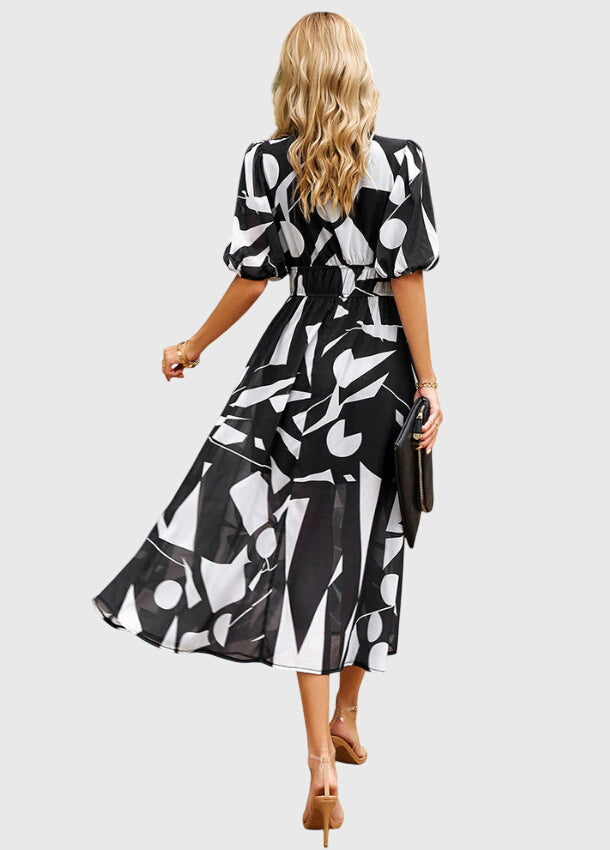 Chloe – Floral Print Puff Sleeve Wrap Midi Dress