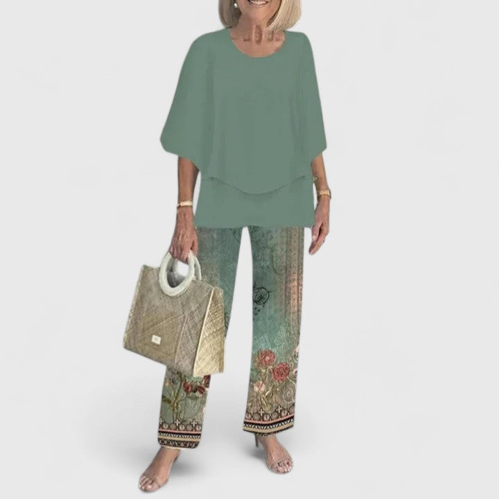 Brooklyn – Short Sleeve Top and Floral Print Wide Leg Pants Set