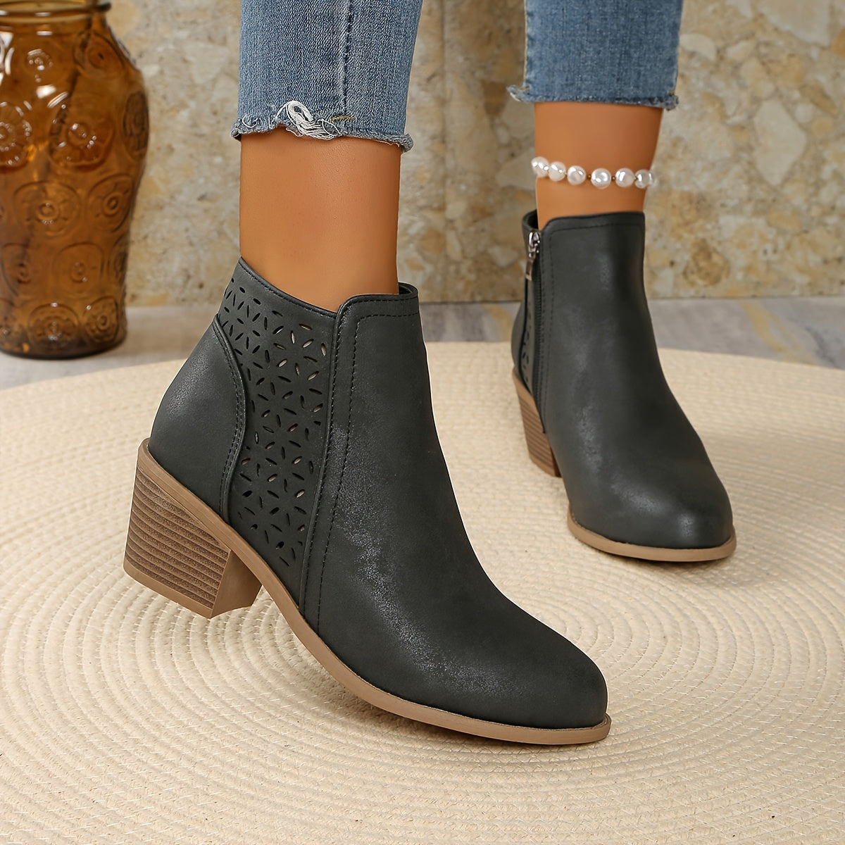 Paloma – Embossed Block Heel Ankle Boots