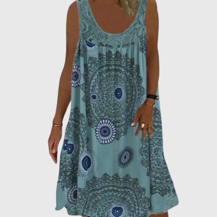 Aurora – Boho Print Pleated Summer Mini Dress