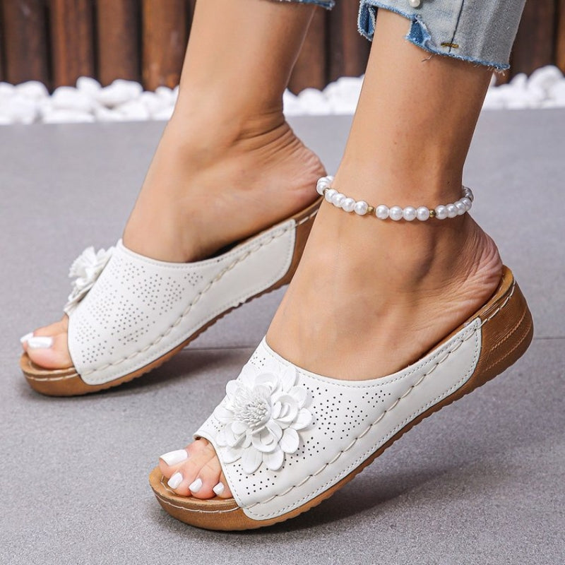 Sara – Floral Wedge Slide Sandals