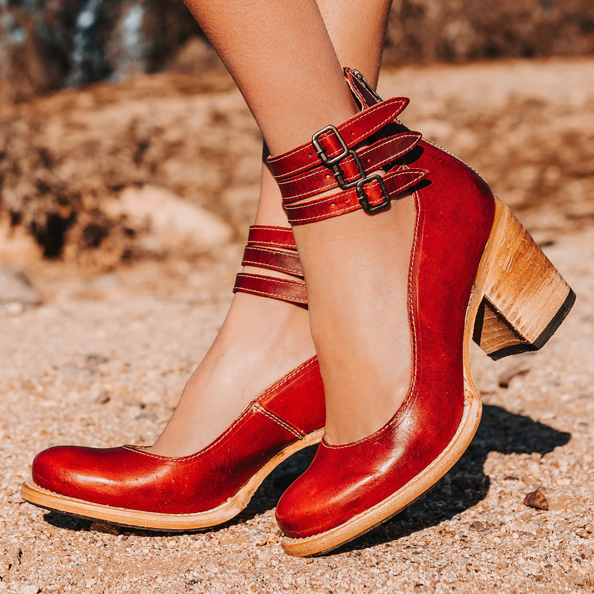 Amelia – Patent Ankle Strap Block Heel Sandals