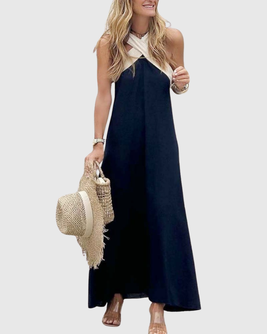 Hannah – Cross Halter Neck Summer Maxi Dress
