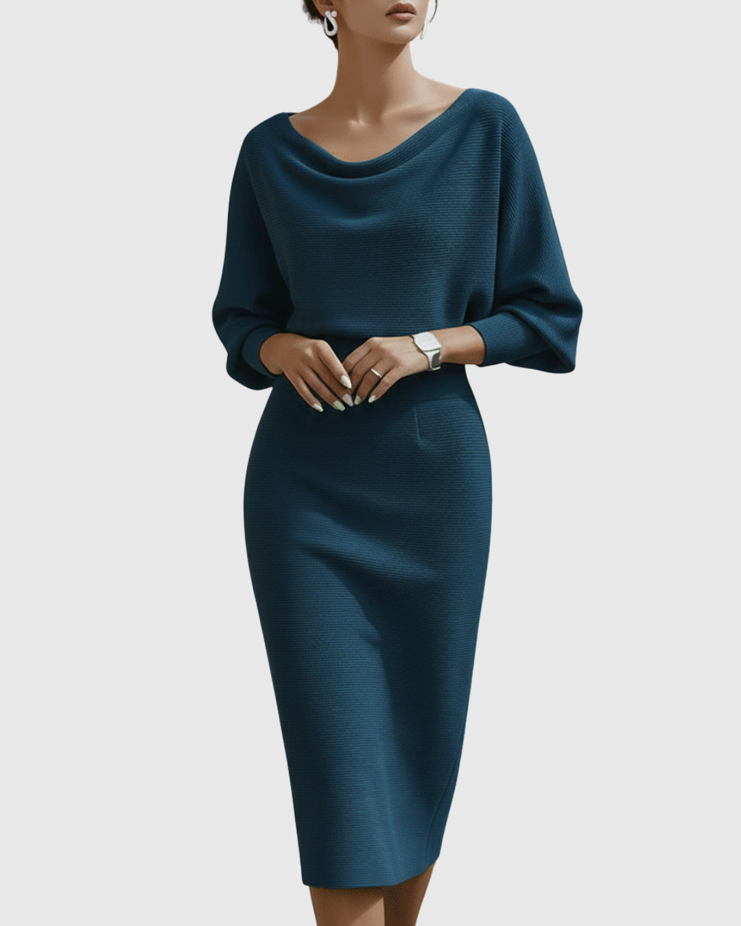 Eden – Cowl Neck Batwing Sleeve Midi Dress