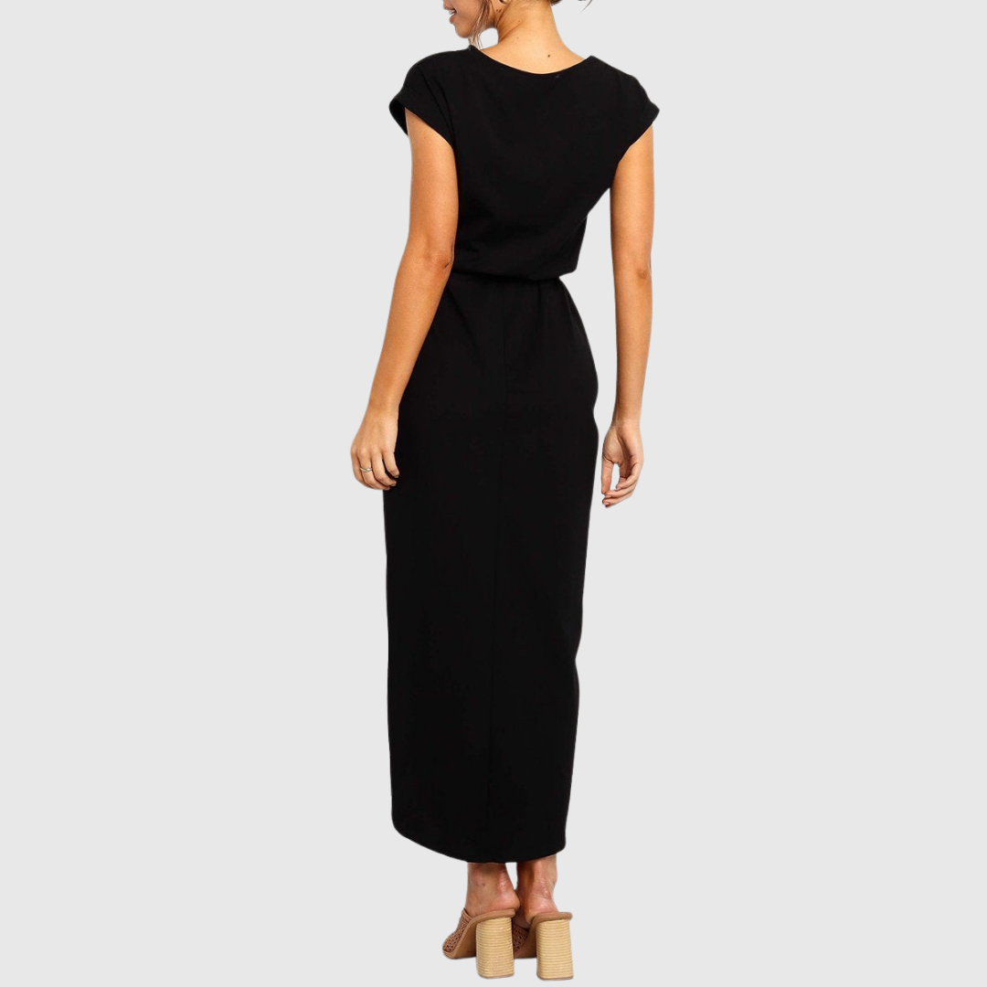 Jolene – Striped Tie Waist Short Sleeve Midi Dress