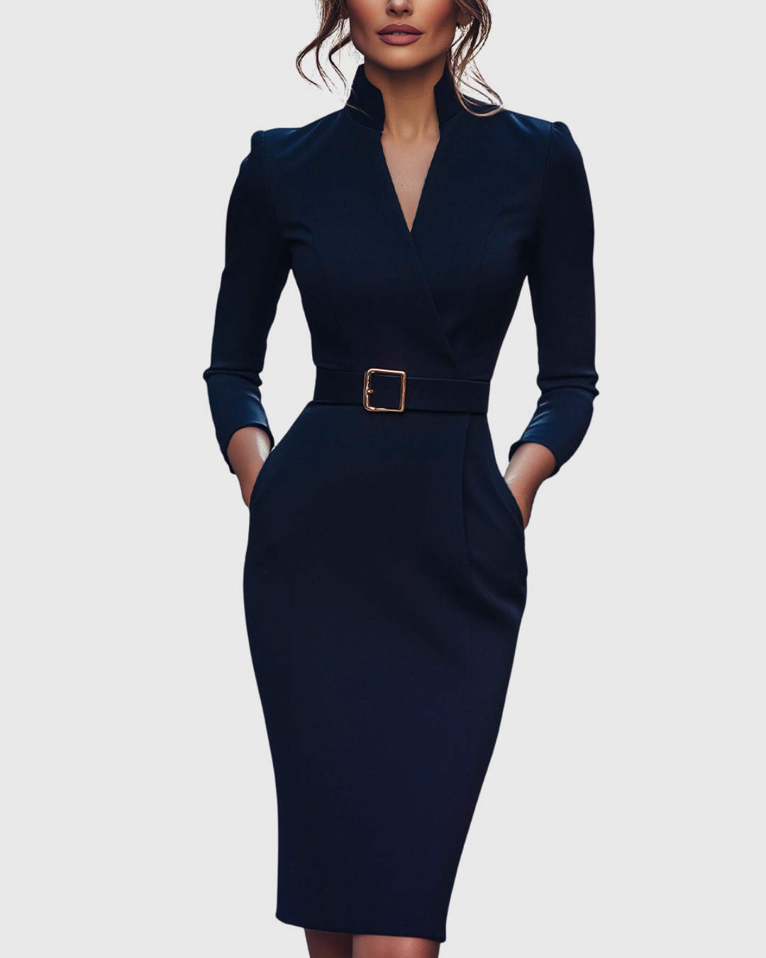 Aria – V Neck Long Sleeve Pencil Midi Dress