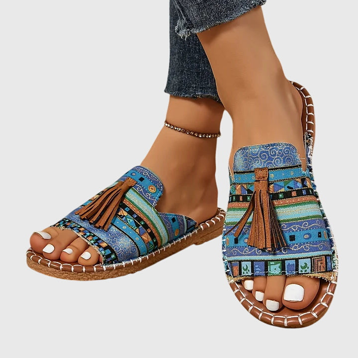 Adelaide – Boho Print Beaded Slide Sandals