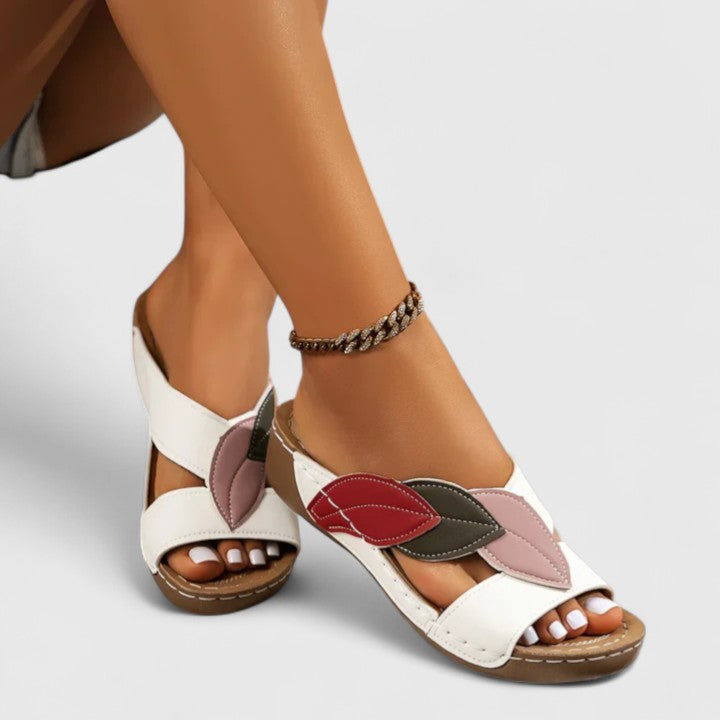 Sofia – Floral Print Low Wedge Slide Sandals