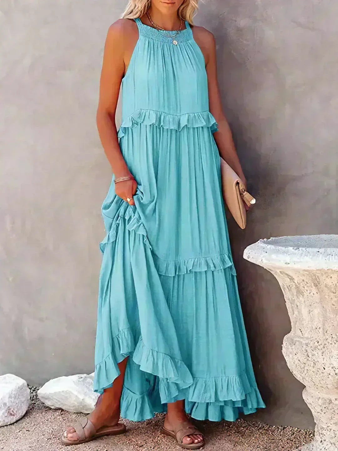 Veronica – High Neck Tiered Ruffle Summer Maxi Dress