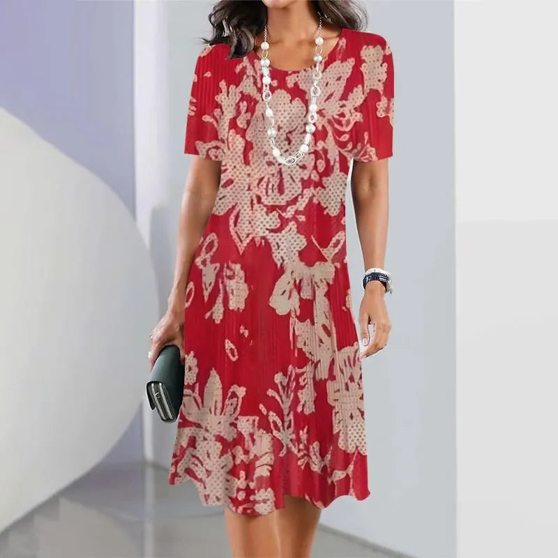 Sofia – Contrast Print Crew Neck A Line Midi Dress