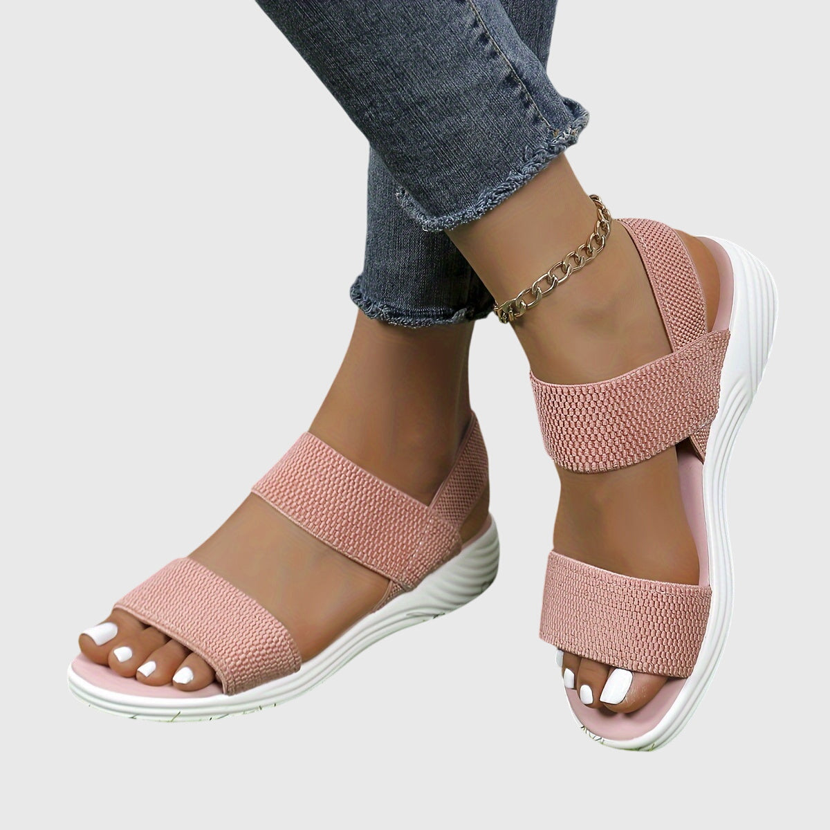 Elliana – Elastic Double Strap Flat Sandals