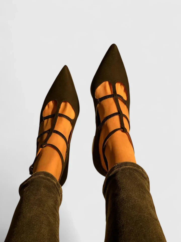 Amara – Crisscross Pointed Toe Kitten Heels