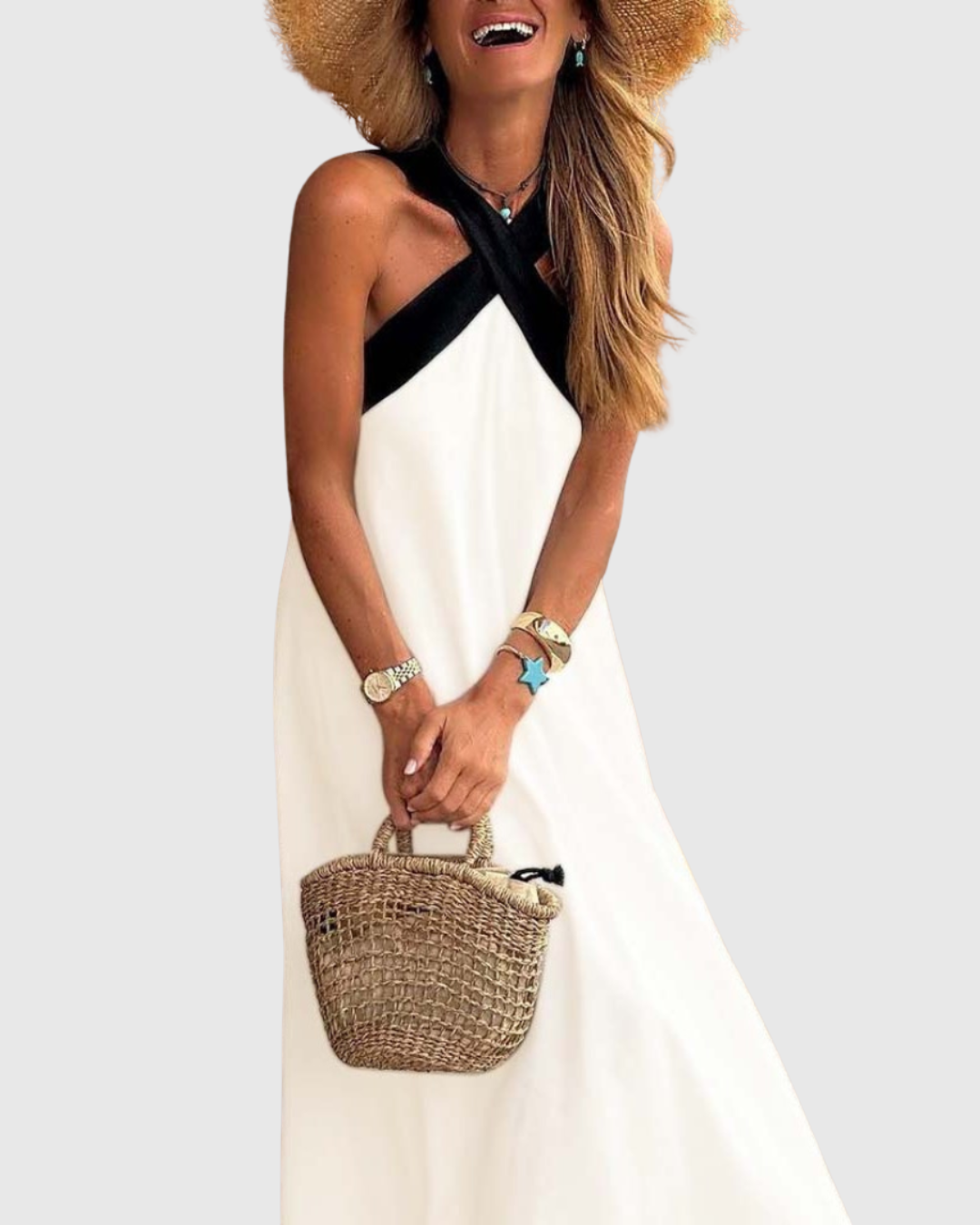 Hannah – Cross Halter Neck Summer Maxi Dress