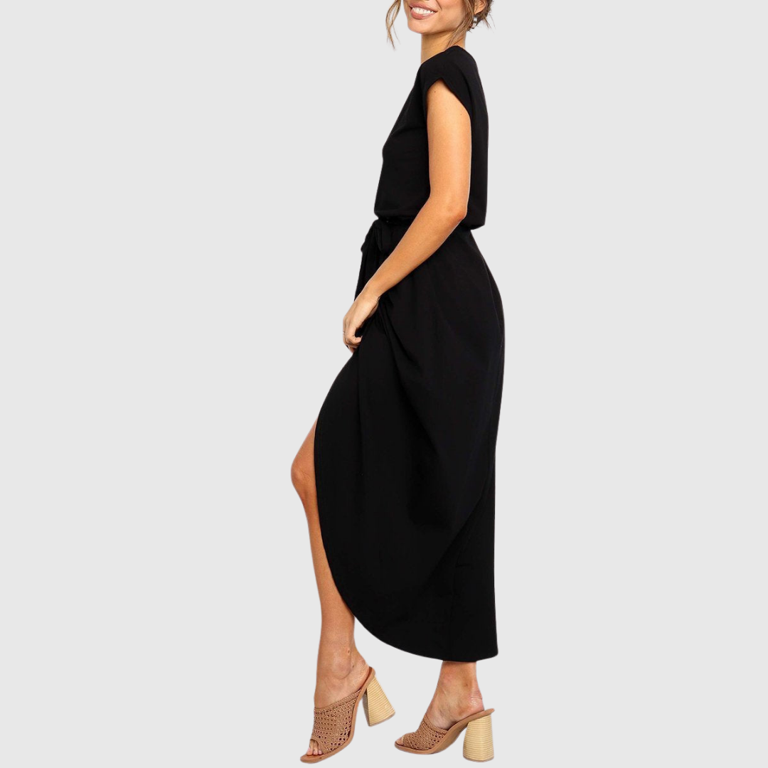 Jolene – Striped Tie Waist Short Sleeve Midi Dress