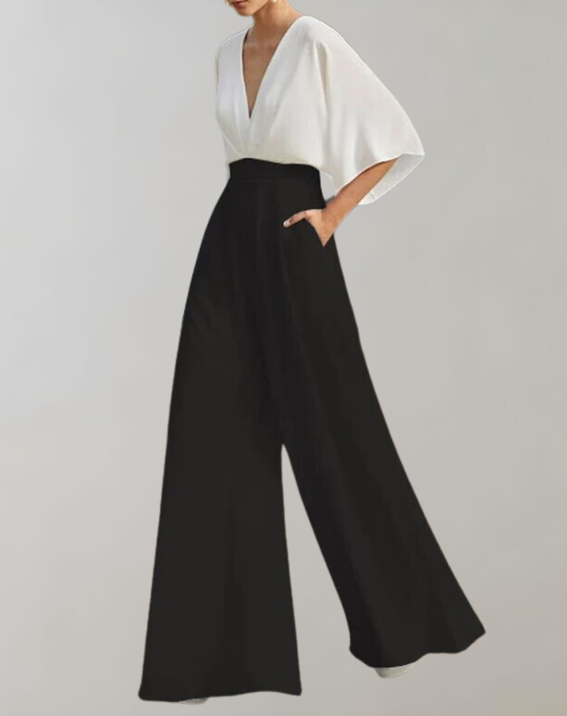Grace – V Neck Batwing Sleeve Wide Leg Formal Jumpsuit