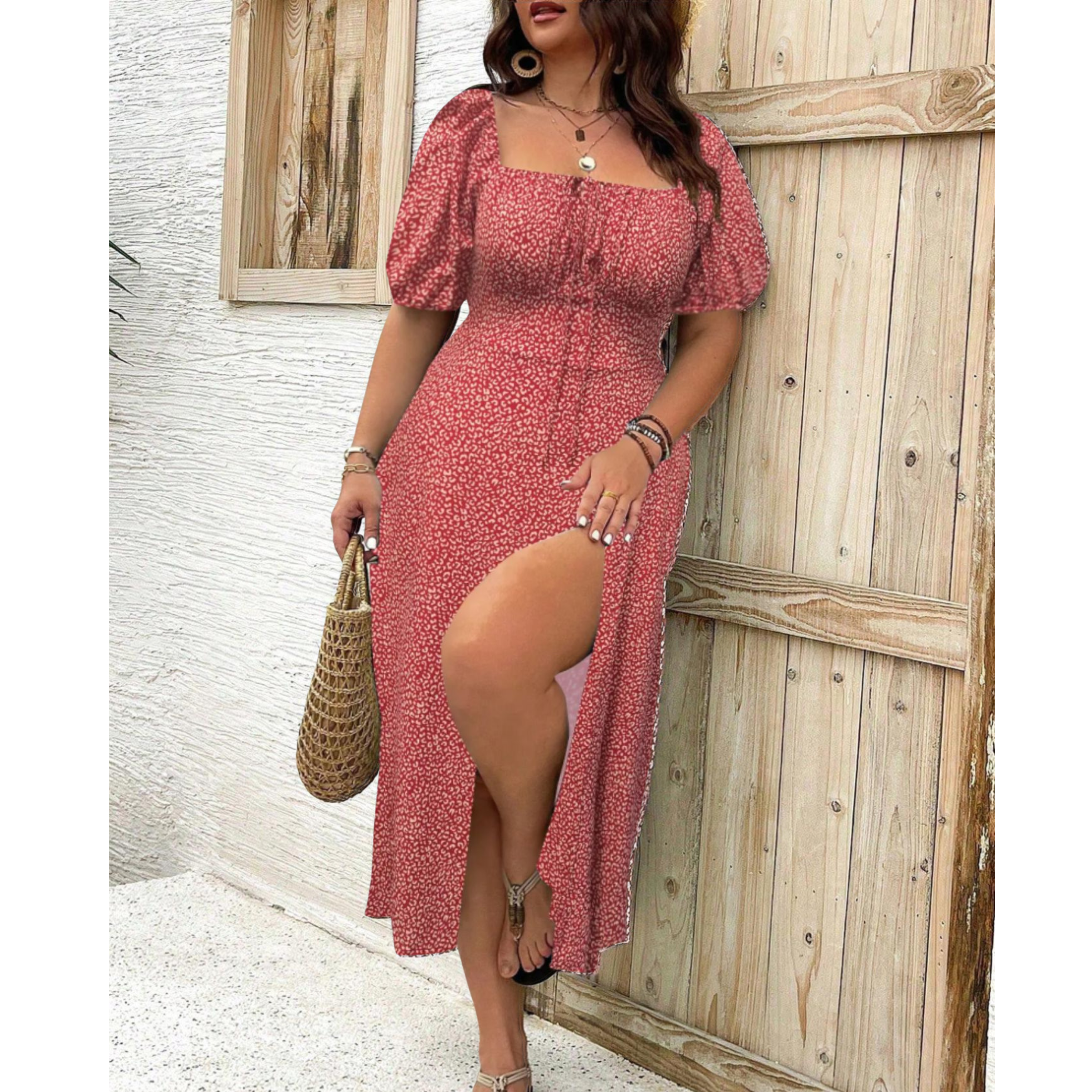 Liliana – Ditsy Floral Square Neck Puff Sleeve Midi Dress