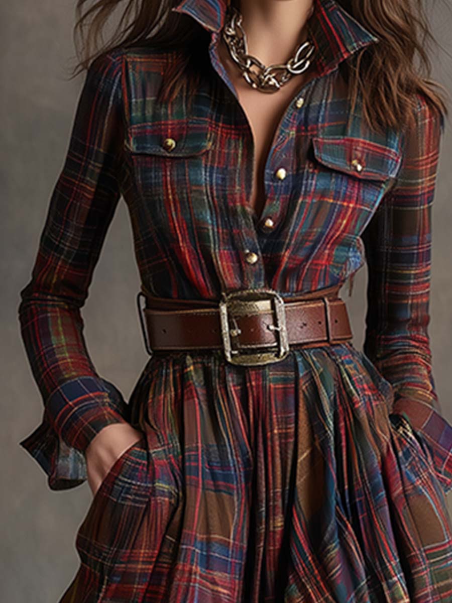 Hazel – Plaid Long Sleeve Maxi Shirt Dress