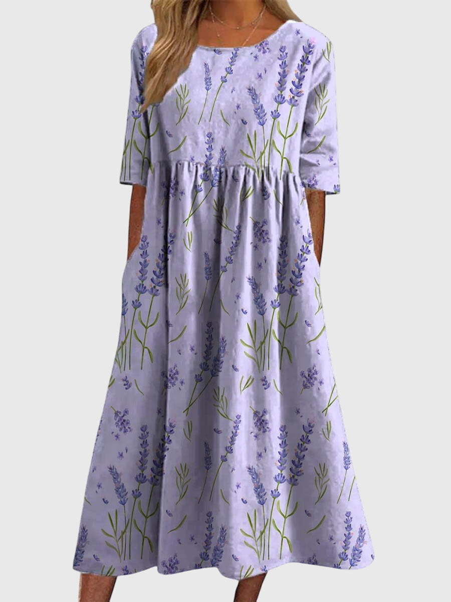 Camille – Floral Print Scoop Neck Flowy Midi Dress