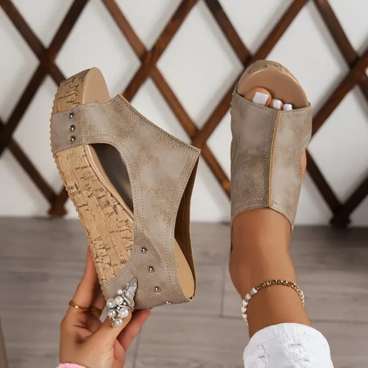 Savannah – Studded Cork Platform Wedge Sandals
