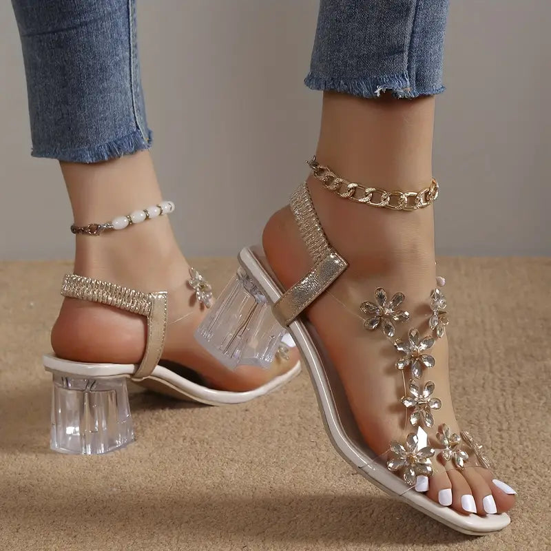 Camille – Rhinestone Ankle Strap Block Heel Sandals