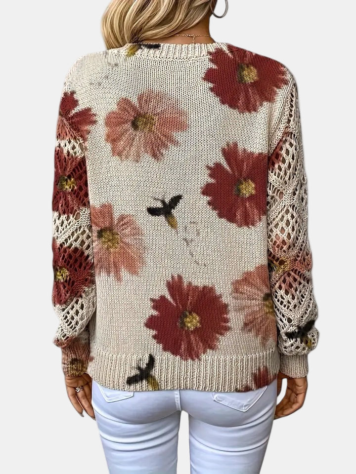 Willow – Floral Print V Neck Knit Sweater