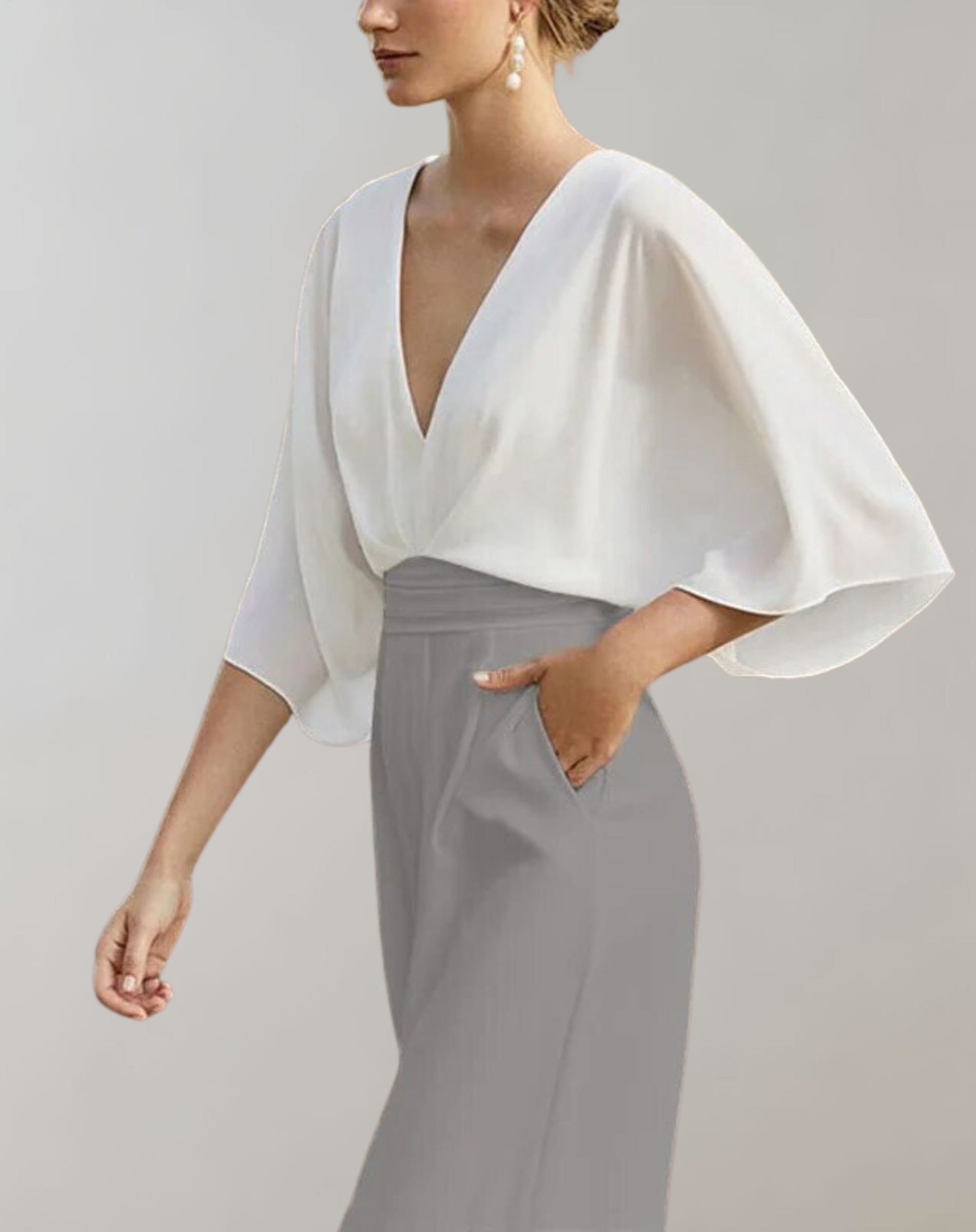 Grace – V Neck Batwing Sleeve Wide Leg Formal Jumpsuit