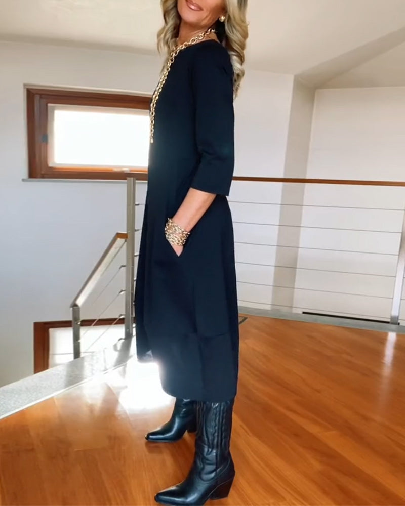 Aaliyah – Scoop Neck Long Sleeve Cocoon Maxi Dress