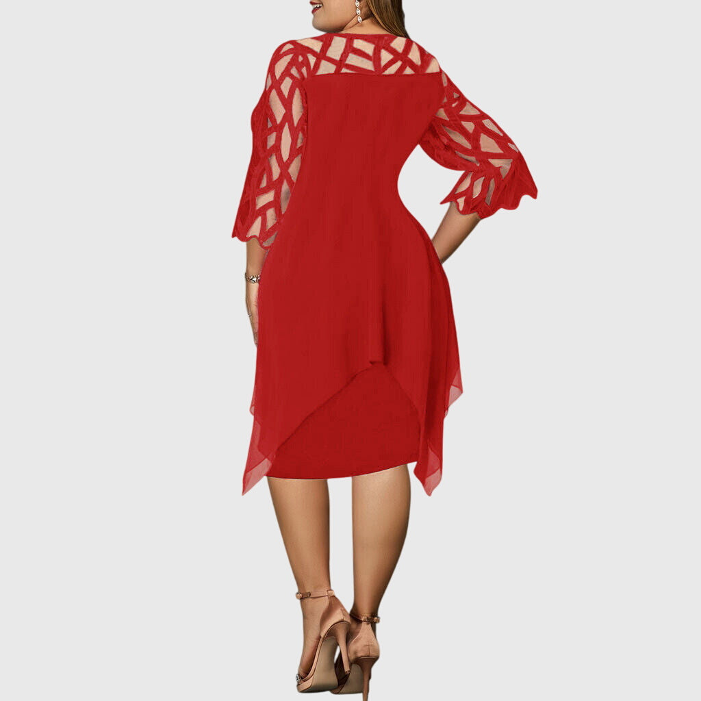 Matilda – Lace Sleeve Handkerchief Hem Midi Dress