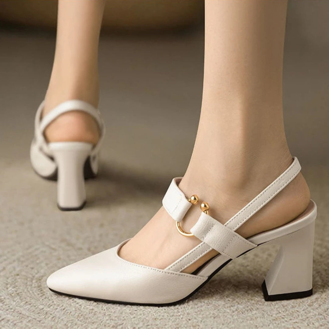 Lola – Pointed Toe Slingback Block Heel Pumps