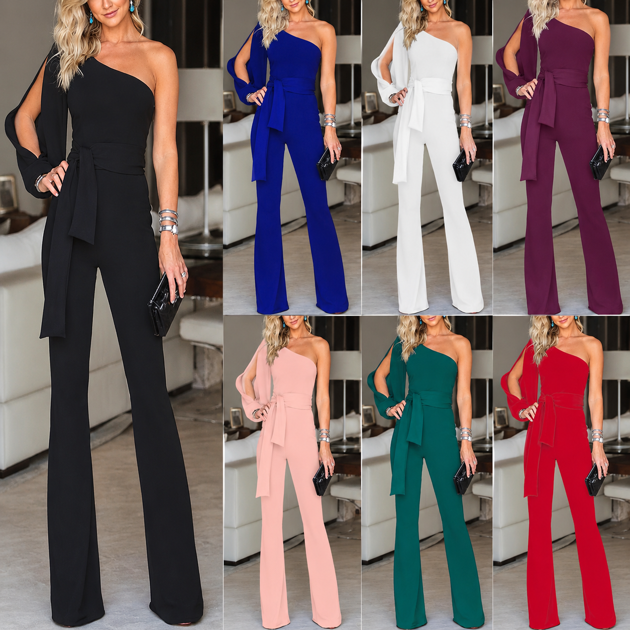 Andrea – One Shoulder Wide Leg Formal Jumpsuit