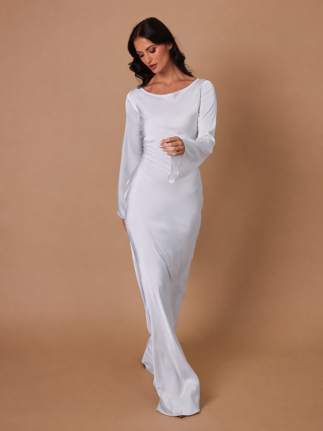 Harper – Satin Long Sleeve Formal Maxi Dress