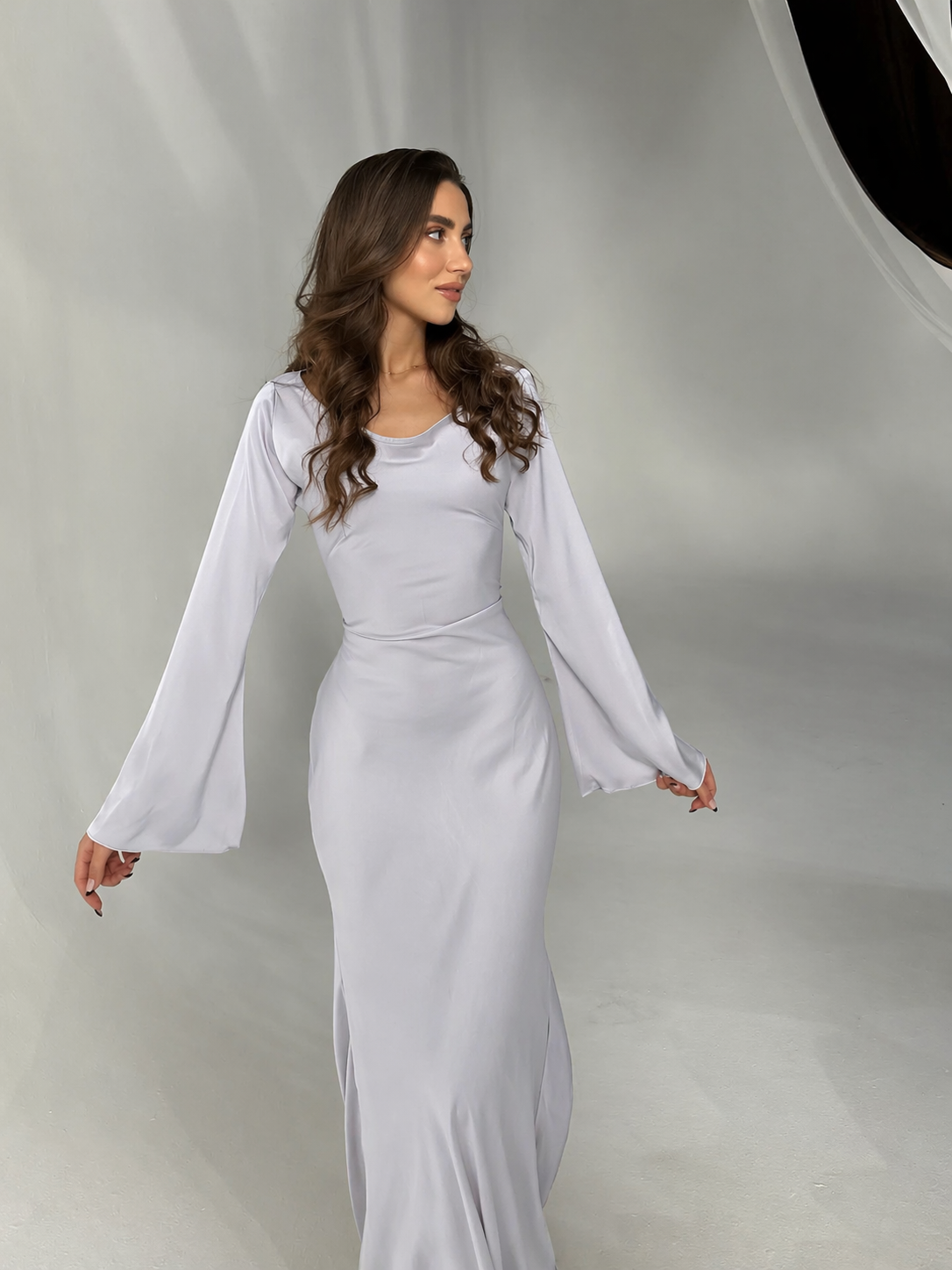 Harper – Satin Long Sleeve Formal Maxi Dress