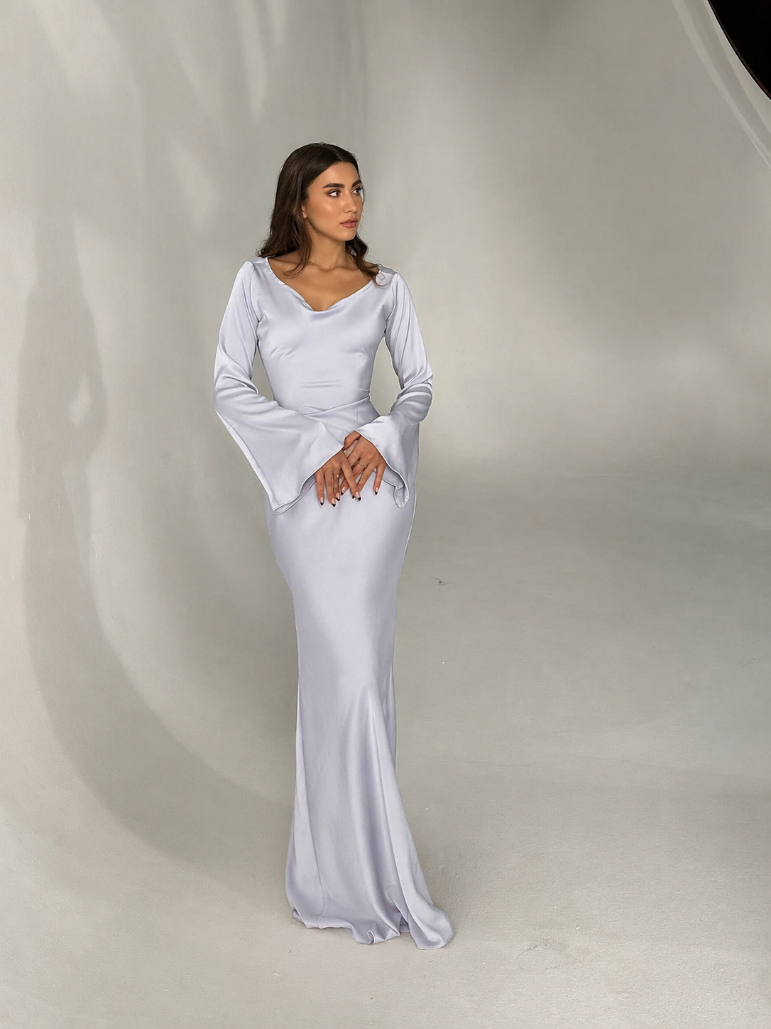 Harper – Satin Long Sleeve Formal Maxi Dress