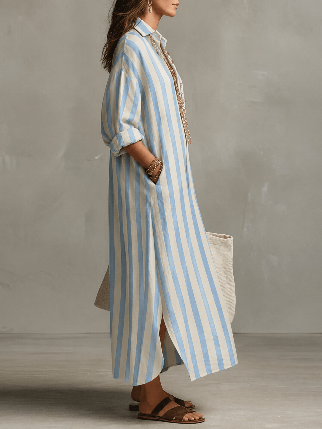 Paisley – Striped Long Sleeve Maxi Shirt Dress