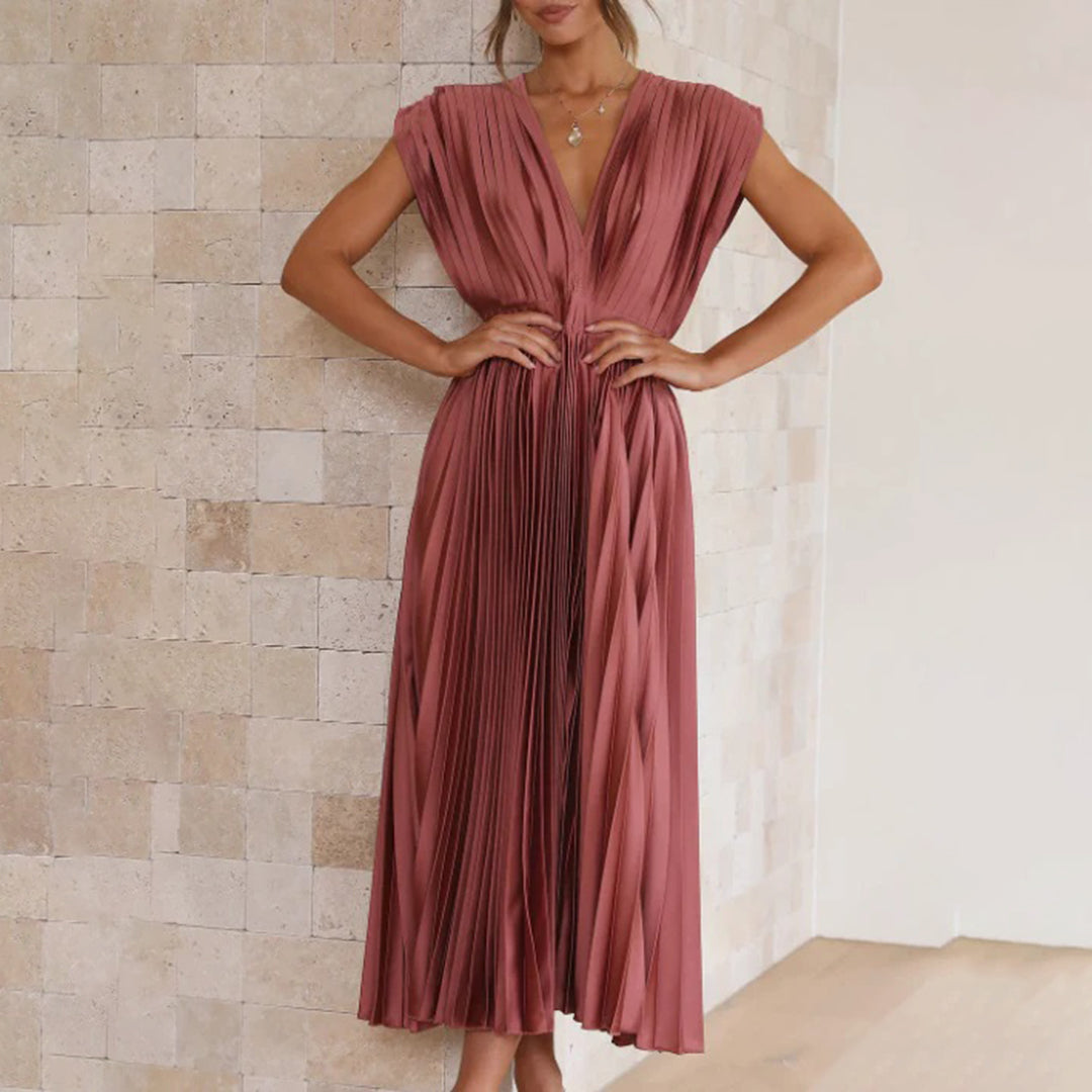 Beatrice – Pleated V Neck Wedding Guest Maxi Dress