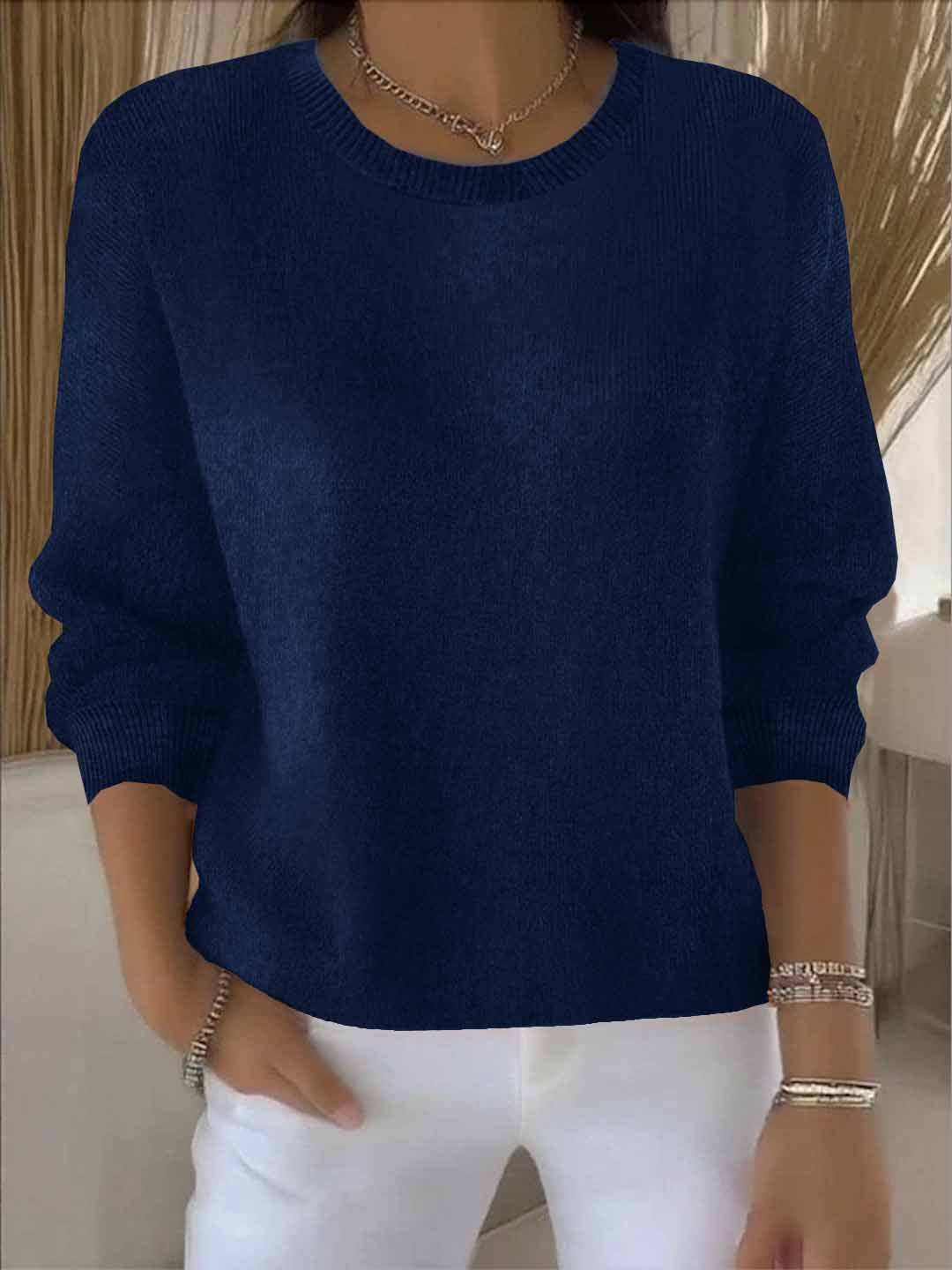 Renata – Crew Neck Drop Shoulder Knit Sweater