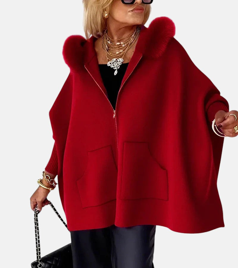 Mariana – Faux Fur Collar Cape Coat