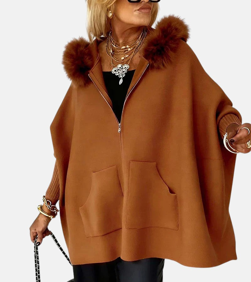 Mariana – Faux Fur Collar Cape Coat