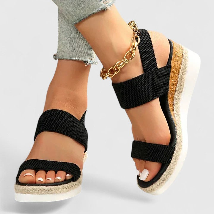 Sofia – Stretch Knit Crossover Wedge Sandals