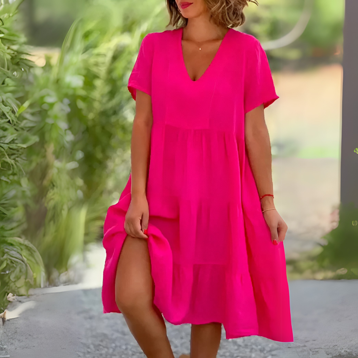 Camila – V Neck Short Sleeve Swing Summer Dress