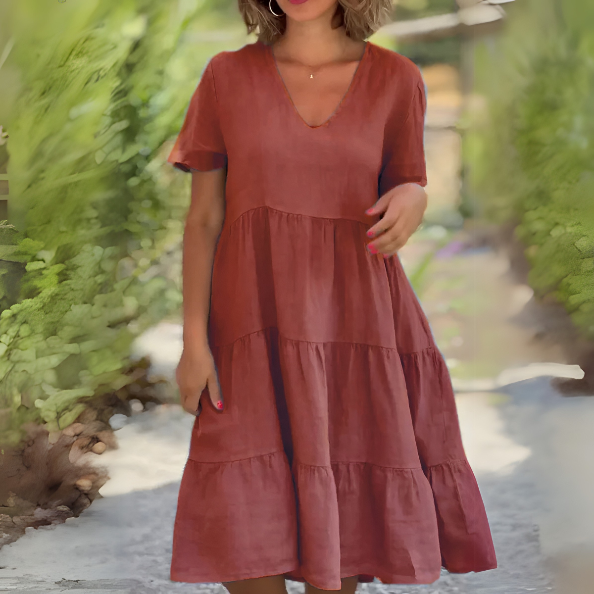 Camila – V Neck Short Sleeve Swing Summer Dress