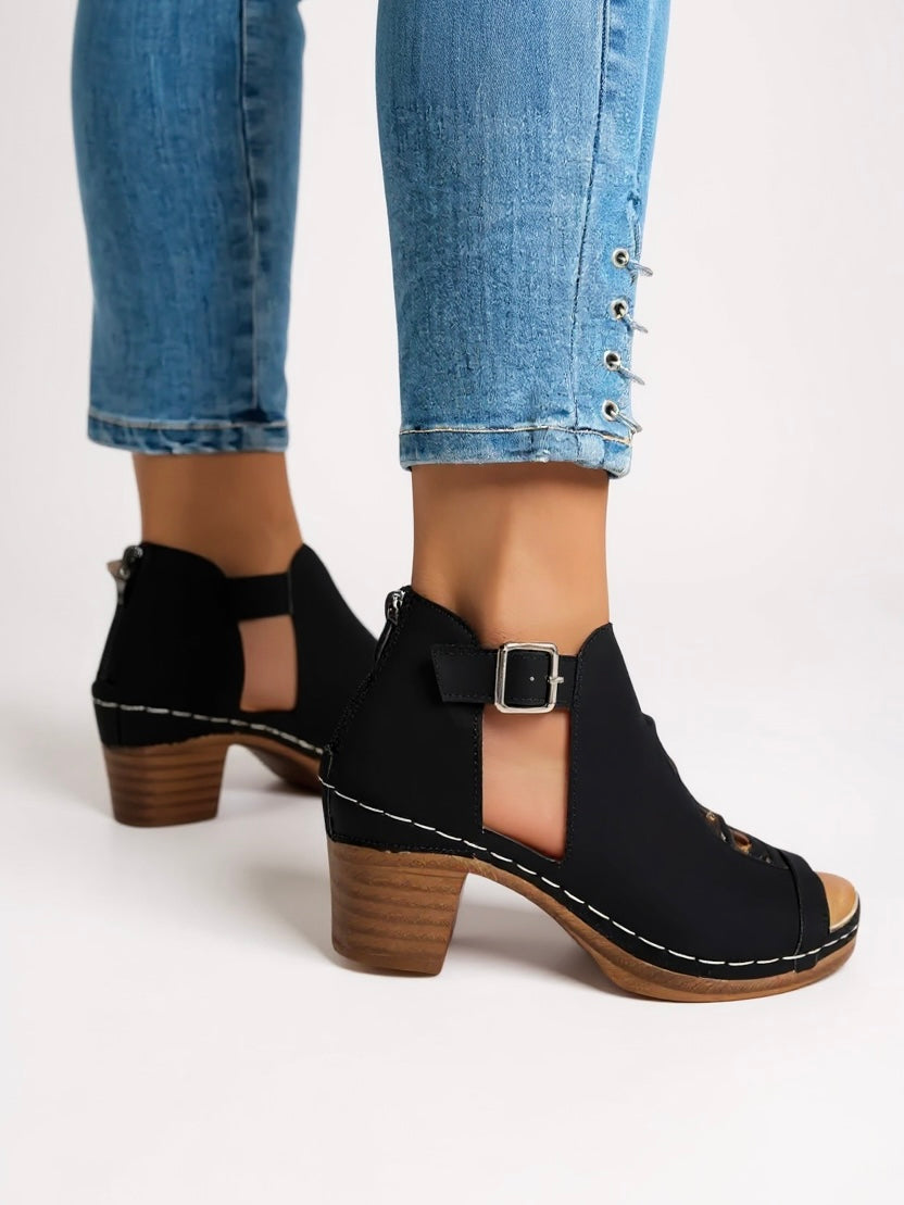 Audrey – Peep Toe Cutout Block Heel Sandals