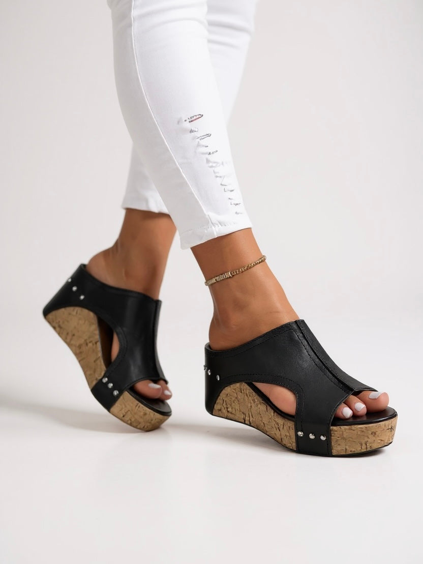 Kinsley – Cutout Peep Toe Wedge Mules