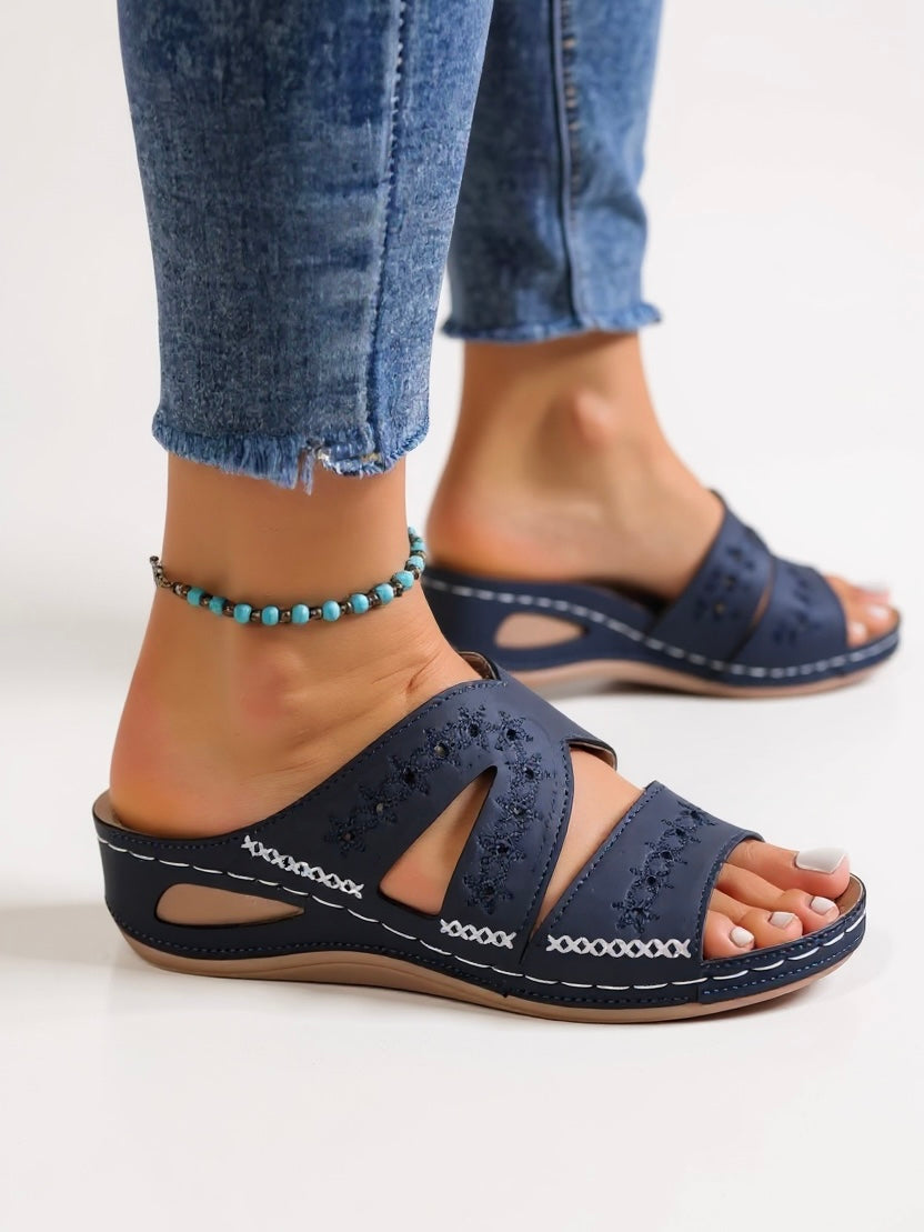 Elise – Woven Crossover Slide Sandals