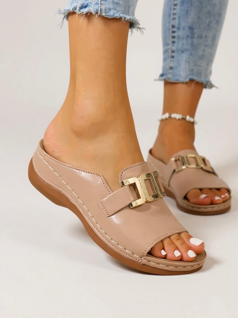Hailey – Cushioned Low Wedge Slide Sandals