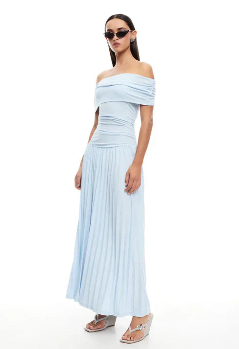 Saskia – Off Shoulder Pleated Evening Maxi Dress