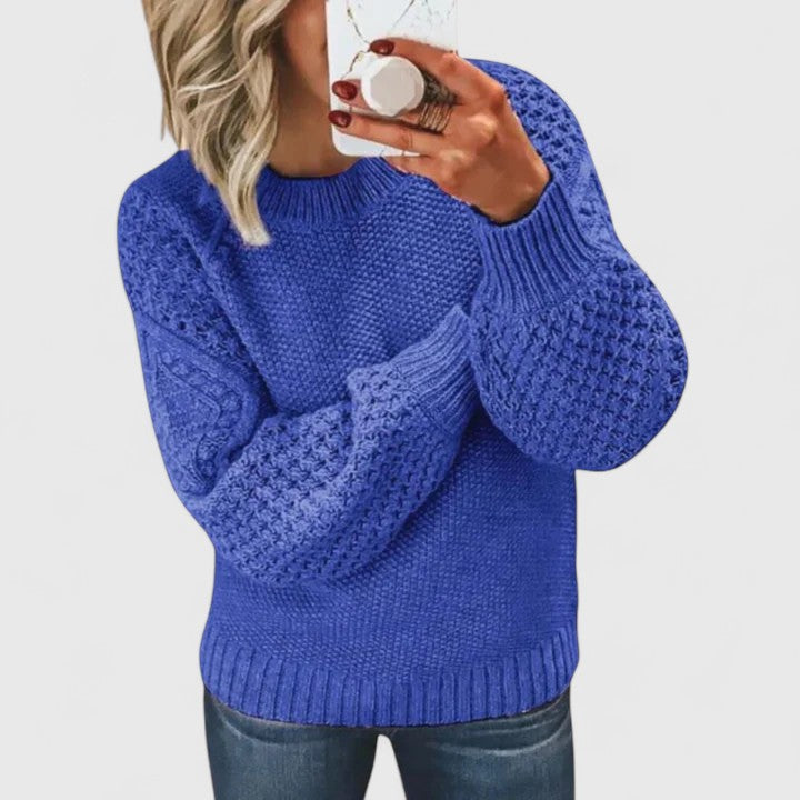 Emily – Chunky Waffle Knit Crew Neck Sweater